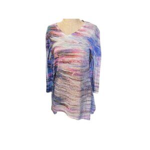 Jess & Jane Size M Medium Vneck 3/4 Sleeve Bling Artsy Top